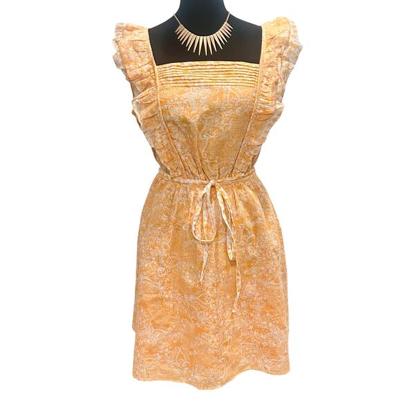 French Connection Dresses & Skirts - French Connection Orange Floral Square Neck Mini Dress Size 10 Ruffle Strap